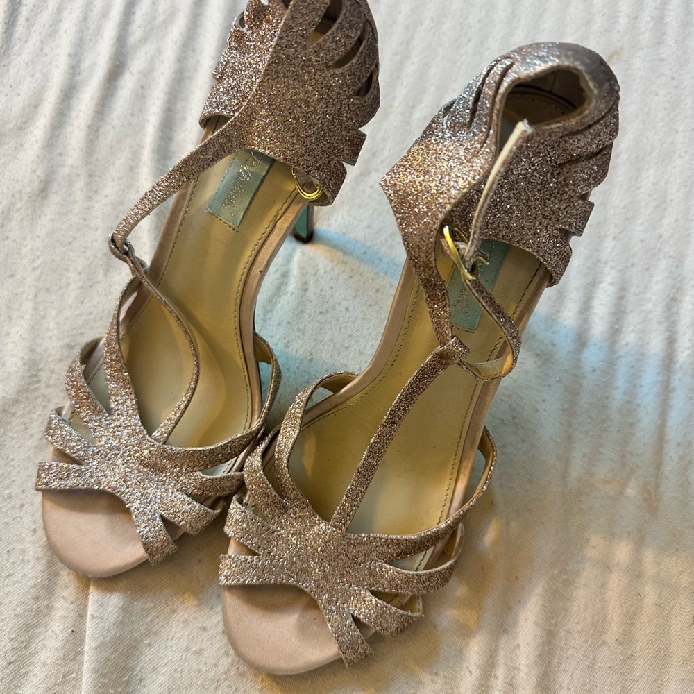 Betsey Johnson Silver Heels with Intricate Design